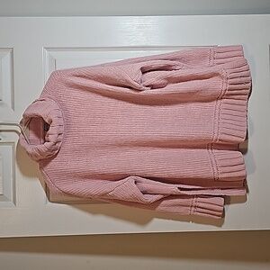 Aerie Turtleneck Sweater Oversized High Collar Slit Sides Pink Chunky Size XS